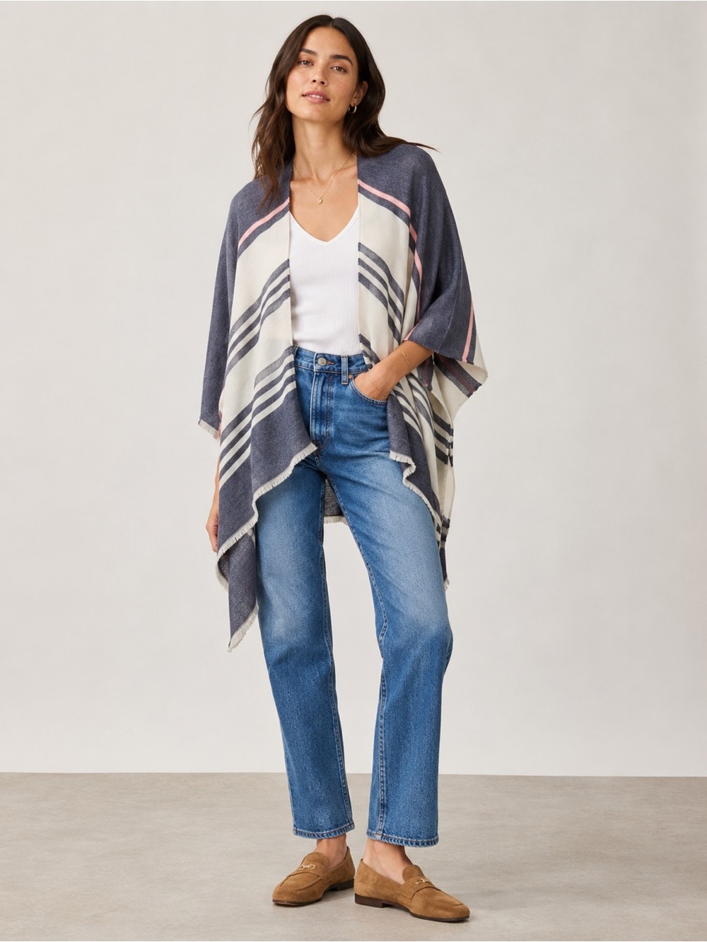 Bench Blue, white and pink Striped Soft Lightweight Shawl